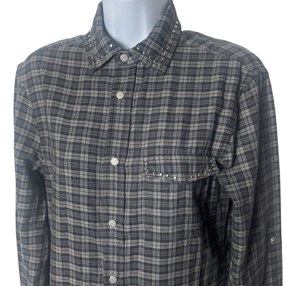 Armani Exchange Plaid Studded Long Sleeve Buttonup Rodeo Rocker Grunge XS - Picture 3 of 11